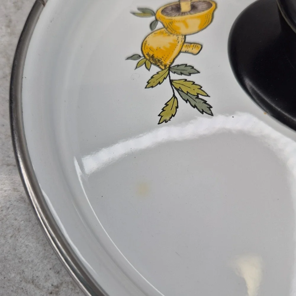 Mushroom Enamel Pot Lid Replacement 7 Inch White Vintage